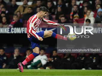 Alvaro Morata centre-forward of Atletico de Madrid and Spain controls the ball during the La Liga Santander match between Atletico de Madrid...