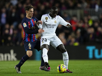 Ferland Mendy left-back of Real Madrid and France and Gavi central midfield of Barcelona and Spain compete for the ball during the La Liga S...