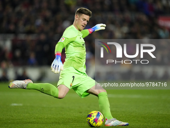 Marc-Andre ter Stegen goalkeeper of Barcelona and Germany does passed during the La Liga Santander match between FC Barcelona and Real Madri...