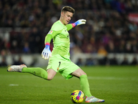 Marc-Andre ter Stegen goalkeeper of Barcelona and Germany does passed during the La Liga Santander match between FC Barcelona and Real Madri...