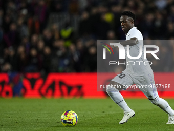 Vinicius Junior left winger of Real Madrid and Brazil in action during the La Liga Santander match between FC Barcelona and Real Madrid CF a...