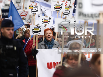 Polish nurses and midwives of hospitals from all the country take part in a protest marching through the streets of Krakow, Poland, on April...