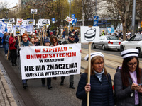 Polish nurses and midwives of hospitals from all the country take part in a protest marching through the streets of Krakow, Poland, on April...