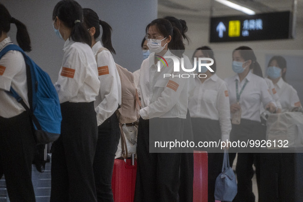 Healthcare Professionals participating in the Exchange Programme arriving at the West Kowloon High Speed Railway station on April 17, 2023 i...