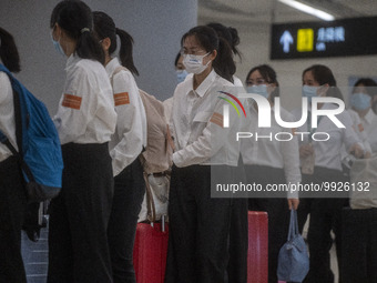 Healthcare Professionals participating in the Exchange Programme arriving at the West Kowloon High Speed Railway station on April 17, 2023 i...