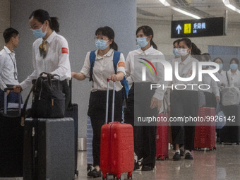 Healthcare Professionals participating in the Exchange Programme arriving at the West Kowloon High Speed Railway station on April 17, 2023 i...