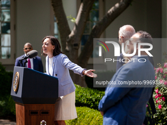 Teacher of the Year Rebecka Peterson introudnces President Joe Biden, at an event honoring Teachers of the Year in the White House Rose Gard...