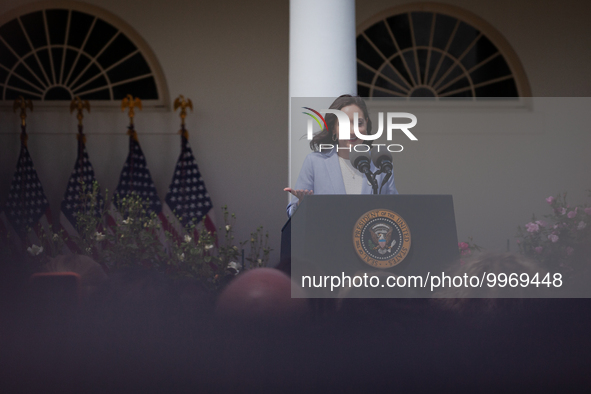 Teacher of the Year Rebecka Paterson speaks at an event honoring Teachers of the Year in the White House Rose Garden.  The teachers were cho...