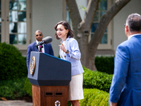 Teacher of the Year Rebecka Paterson speaks at an event honoring Teachers of the Year in the White House Rose Garden.  The teachers were cho...