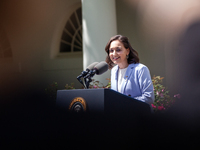 Teacher of the Year Rebecka Paterson speaks at an event honoring Teachers of the Year in the White House Rose Garden.  The teachers were cho...